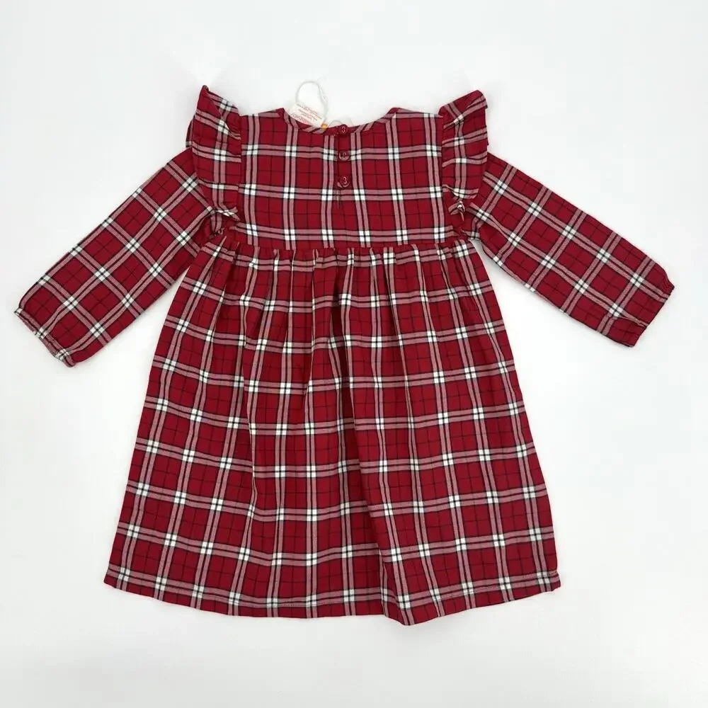 Masalababy Size 18-24 Mos. Red Tartan Plaid Smocked Top Cotton Ruffle Dress NWT